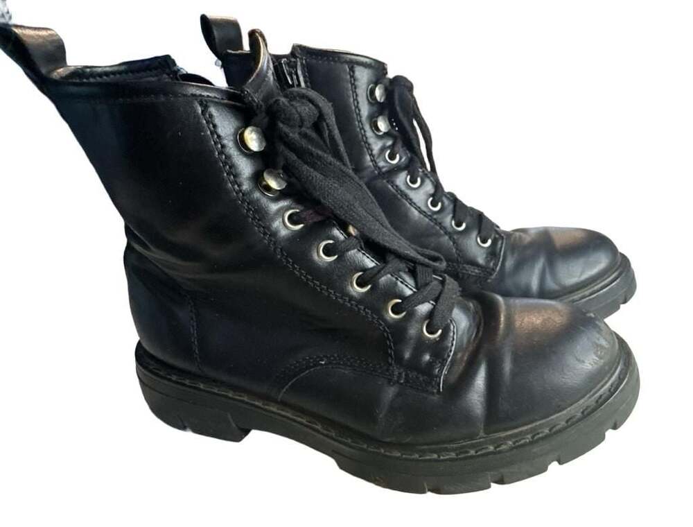 Gwinn Side Zip Ankle High Lace Up Combat Boots (Black, 7)